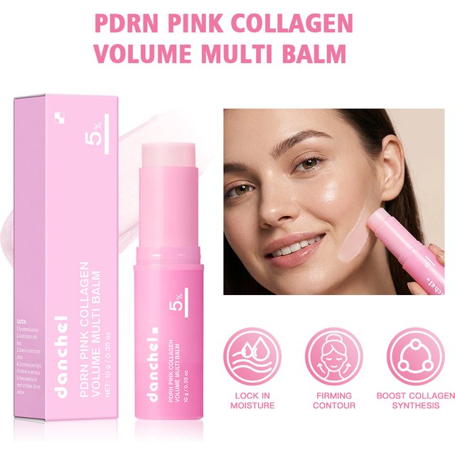 Pink Collagen Multi Balm Stick Hydrating Firming Glow Skin Moisturizing Fast Absorb Non Greasy For Face Eye Lip Neck Skincare