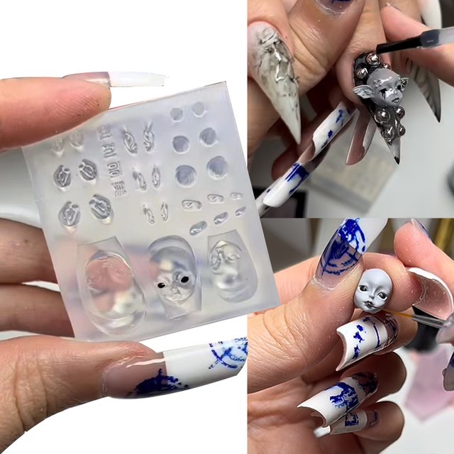 1pc 3D Acrylic Face Mask-Shaped Silicone Mold for Nail Art Decorations DIY Design Silicone Nail Art Template