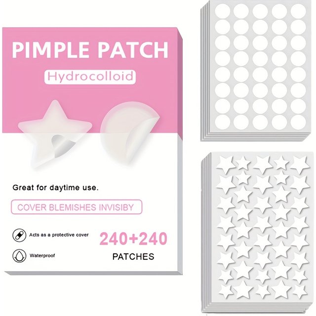 Patchs d'acné transparents en forme d'étoile pour adultes, 240 + 240 unités, bandes nettoyantes efficaces pour les pores, non parfumées, sans alcool, imperméables,