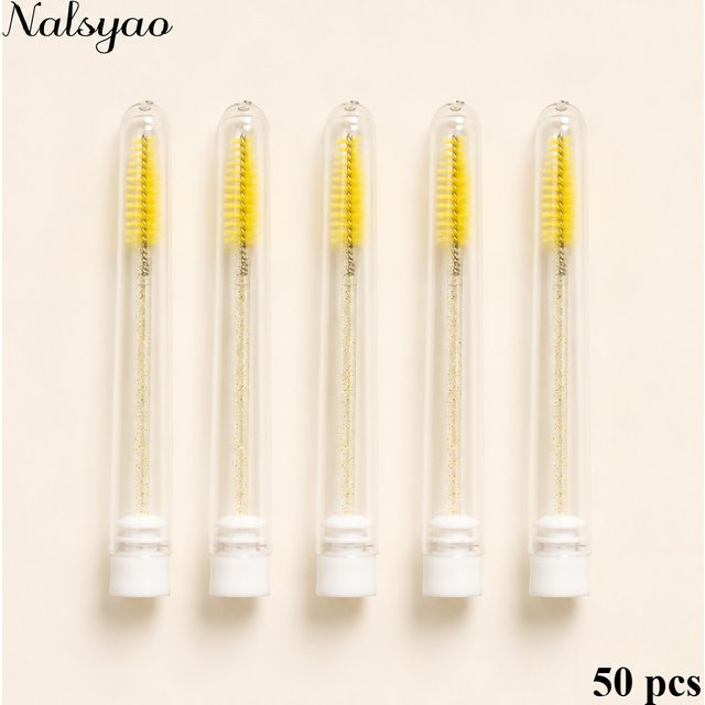50PCS Disposable Eyelash Brushes Tubes With Lash Mascara Wands Sparkling Lash Spoolies Brush Container Dust-proof Makeup Tool