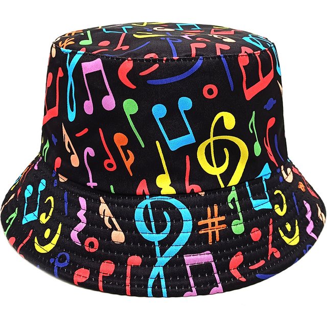 Fashion Musical Note Print Bucket Hat for men Women Summer Travel Beach Sunscreen Panama Unisex Casual Decorate Fisherman Caps