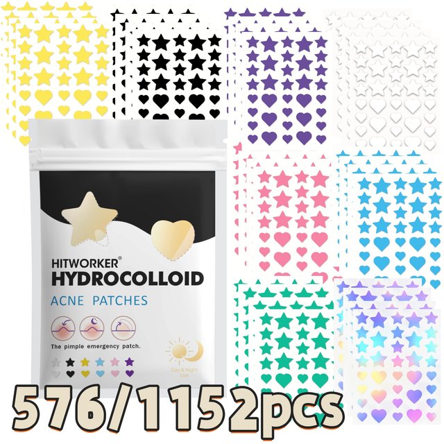 576/1152pcs Cute Star Heart Design Acne Patches, Hydrocolloid Spot Dots, Fast Healing & Lovely Daily Skin Care