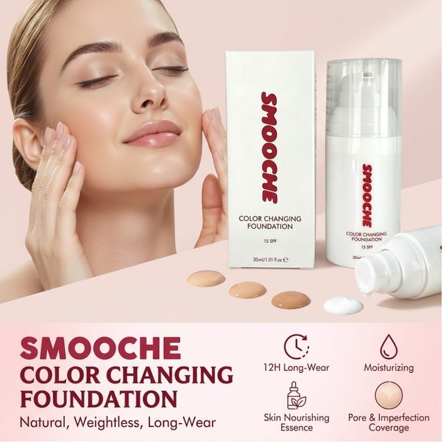 SMOOCHE Color Changing Foundation Intelligent Temperature Sensitive Full Coverage Long-Lasting Matte Oil Control Base Makeup