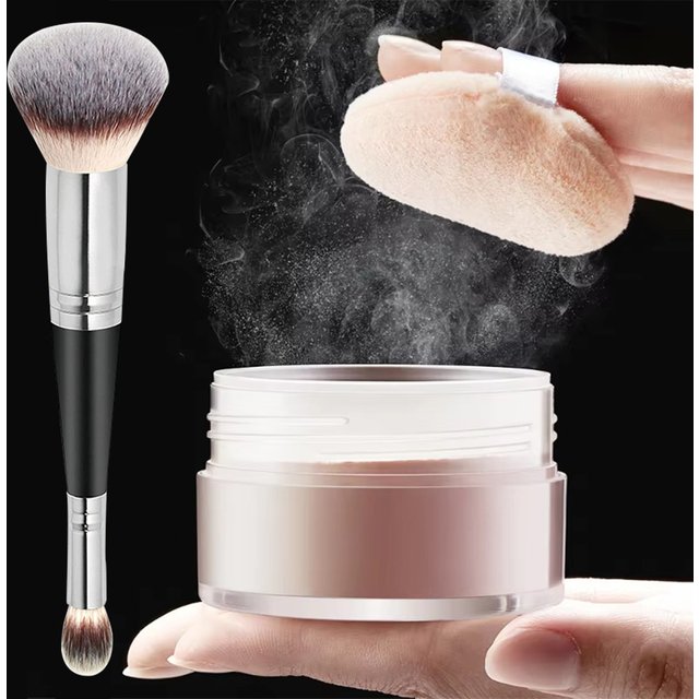 Hydrating Flawless Setting Powder with Brush,Natural Nude Finish Oil Control Strong Concealer for All Skin Types Fine Powdery