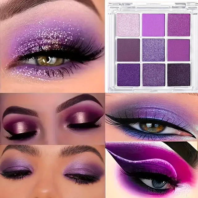 9-Color Purple Eyeshadow Palette – Matte & Shimmer, Waterproof Long-Lasting, Smoky & Natural Looks, Unisex