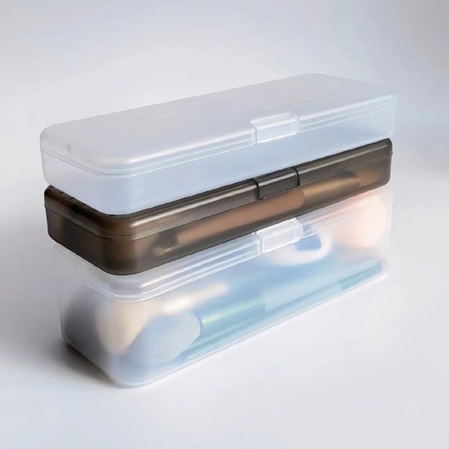 2 Sizes Cosmetic Storage Box Transparent Plastic Pen Holder Makeup Brush Storage Bucket Student Stationery Storage Box