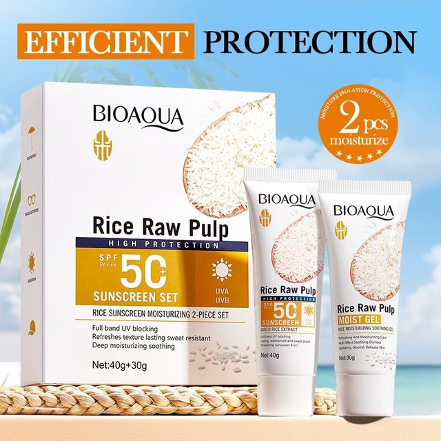 2pcs/kit BIOAQUA spf 50 White Rice Sunscreen Sets Face Body Moisturizing Whitening Creams Solar Blocker Facial Sunscreen