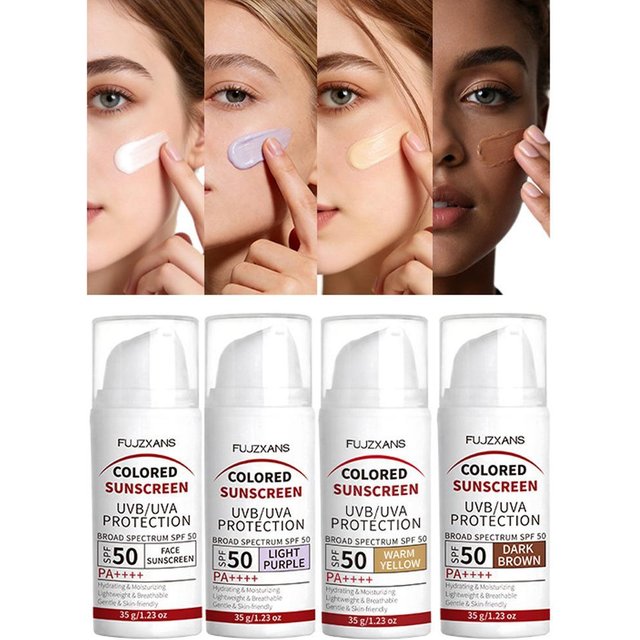 Multi Tone Tinted Sun Cream SPF50 PA++++ Moisturizing Facial Sunscreen Non-Greasy Waterproof Skin Friendly Sunscreen Makeup