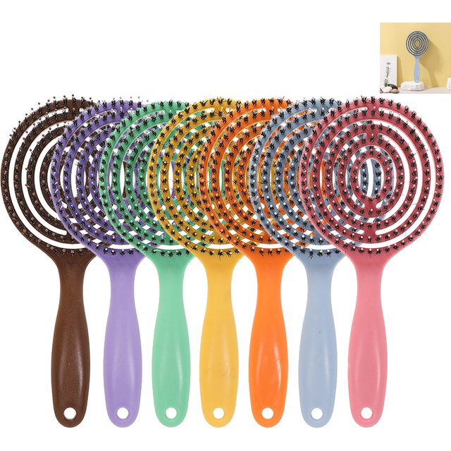 Natural Boar Bristle Hairbrush Detangling Style Tools for women Long Hair Scalp Massage Brown Color Lightweight Ergonomic Handle