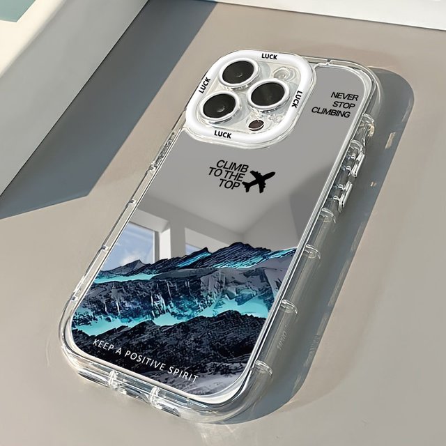 Blue Snow Mountain Pattern Phone Case For iPhone 16 17 Pro Max 15 14 13 12 11 Pro Max 16E 7 8 Plus XR X XS Makeup Mirror Cover