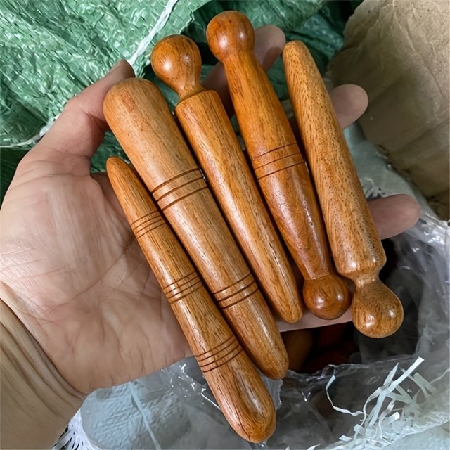 5-Piece Set of Natural Redwood Meridian Manual Massage Sticks, Facial and Body Acupoint Massage Auxiliary Tool Set