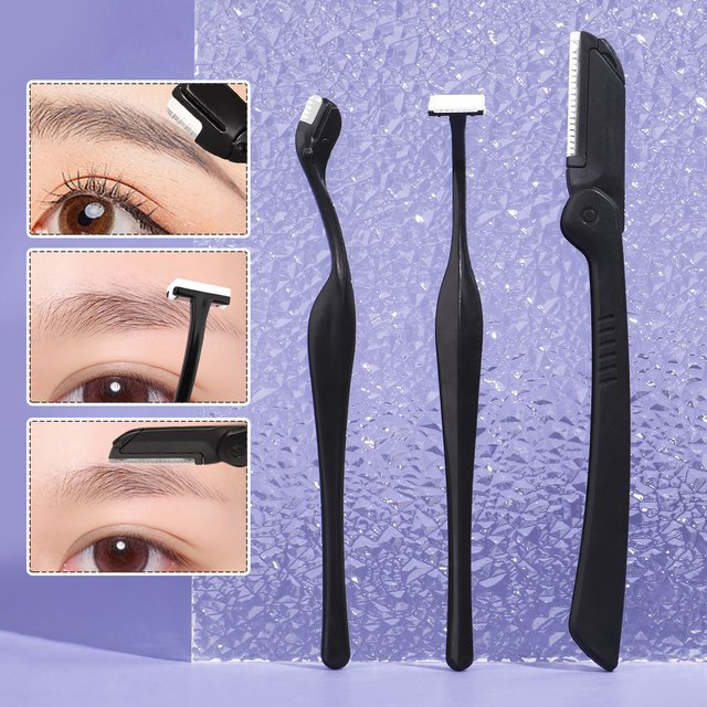 Eyebrow Trimmer Set of Three, Precise Eyebrow Trimming, Portable Facial Hair Razor with Protective Cover, Cosmetic Care Tools.