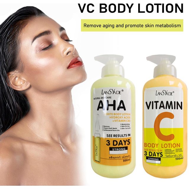 500ml Vitamin C Body Cream Whitening Hydroxy Acids VE Remove Acne Marks Deep Moisturizing Lightening Body Lotion Skin Care