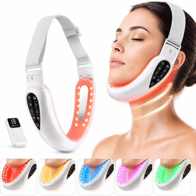 Ceinture de Massage Facial en V avec Vibration, Masseur Visage pour Mâchoire et Menton, Compresse Chaude et Froide
