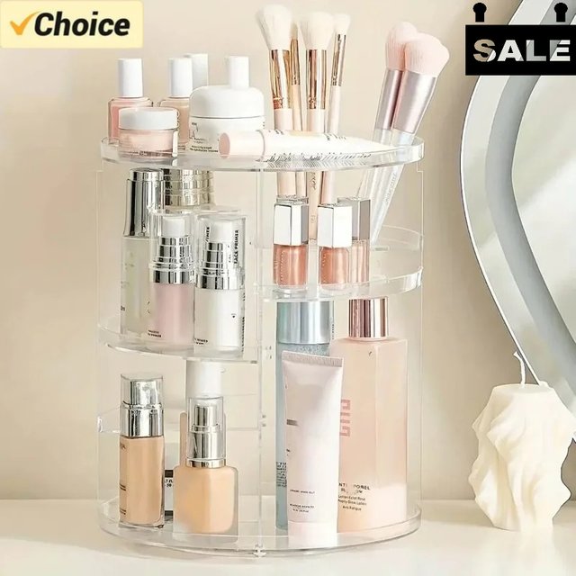 360 Rotating Acrylic Cosmetic Organizer Transparent Multi-Layer Large Capacity Makeup Storage for Vanity Bathroom Desktop
