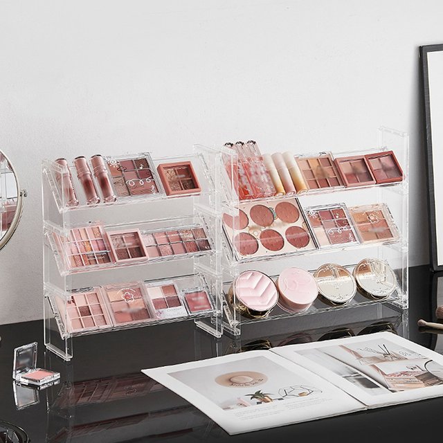 3-layer Acrylic Cosmetics Display Rack Multi-purpose Eyeshadow Tray Blush Storage Shelf Creative Desktop Toys Sundries Organizer