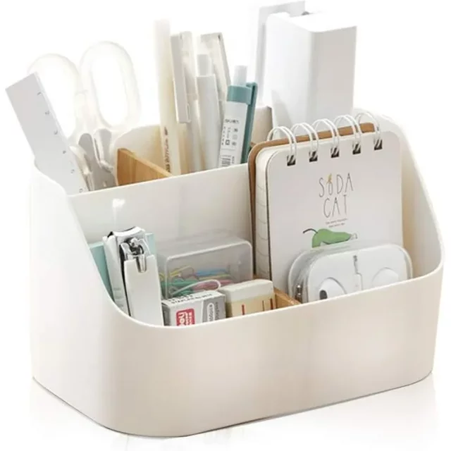Desk Organizer,Office Supplies Organizers and Accessories,Makeup Brush Holder,Remote Control Holder with Movable Woode Partition