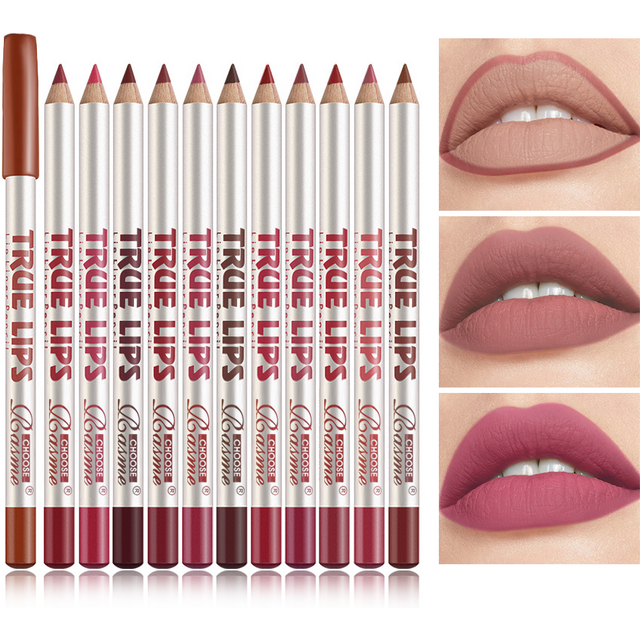 12 Colors TRUE LIPS Matte Lip Liner Pencil Waterproof Long Lasting Nude Brown Red Lip Contour Pen Daily Lip Cosmetic