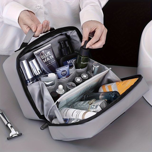 Men's Double Open Makeup Storage Bag Portable Zipper Closure Makeup And Beauty Bag Business Travel Toiletries Organizer Bags