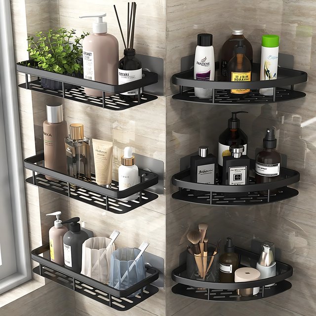 Wall Hanging Corner Rectangular Rack Bathroom Shelf Towel Rack Shelves Wall Shower Shampoo Rack No Drill Shelf Tripod