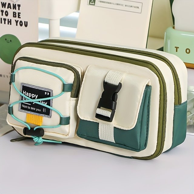 1PC Large Capacity Oxford Fabric Pencil Case, Multi-Compartment Organizer for Pens, Markers, Makeup & Travel Essentials