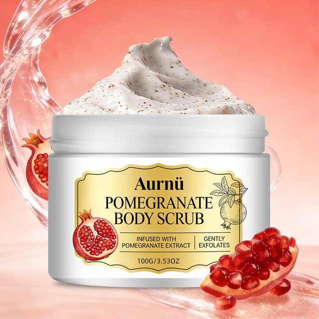 Aurnü Pomegranate Body Scrub, Gentle Exfoliation, Hydrating & Smoothing. For Full Body, All Skin Types & Ages, for Daily Cleanse