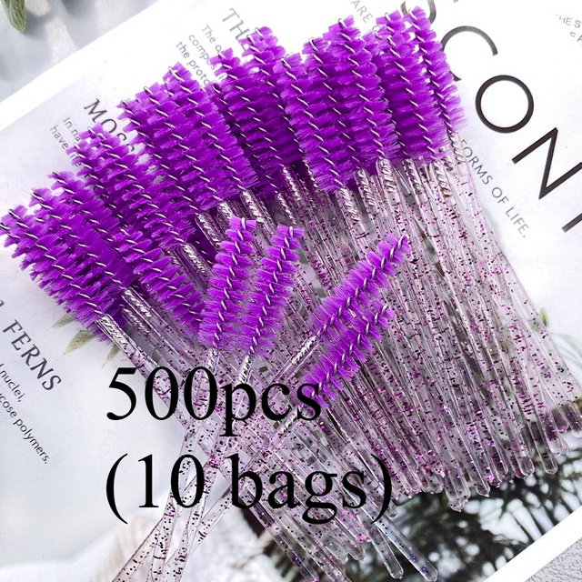 500Pcs Crystal Eyelash Makeup Brush Diamond Handle Mascara Wands Eyelash Extension Tool Disposable Spoolie Wands for Mascara