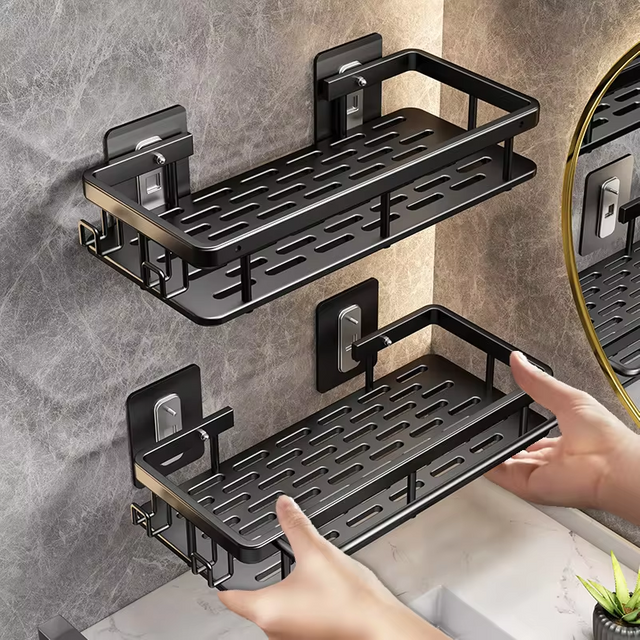 An der Wand montierter Dusch-Shampoo-Rack, Badezimmer-Rack, Handtuchhalter, diamantfreier Ständer, Stativ, Wandbehang, Eck, rechteckiger Ständer