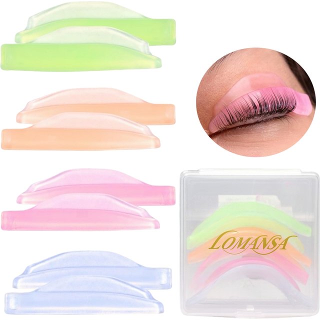 Lomansa 8 Pcs/4 Sizes Eyelash Perm Pad Lash Lift Shield Lash Rods For Eyelash Curling and Lifting Reusable Silicone Makeup Tools