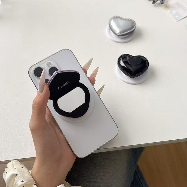 Korean Cute 3D Love Shaped Makeup Mirror Suitable for MagSafe Magnetic Bracket Phone Ring Bracket Supports iPhone Girl Bracket
