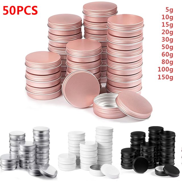 50PCS 5g 10g 15g 20g 30g 50g 60g 80g 100g Aluminum Tin Jars Metal Empty Cosmetic Face Care Eye Cream Lip Balm Gloss Packaging