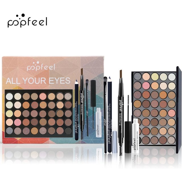 POPFEEL-Ensemble de maquillage pour les yeux, palette de fards à barrage, eye-liner, mascara, crayon