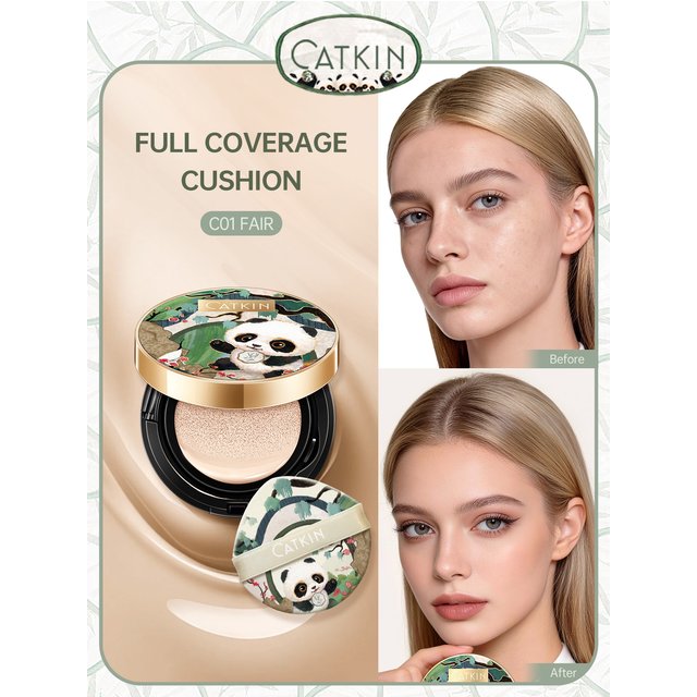 CATKIN Makeup Panda Land Full Coverage Cushion Foundation Breathable Hydrating Nourishing Poreless Foundation for Sensitive skin