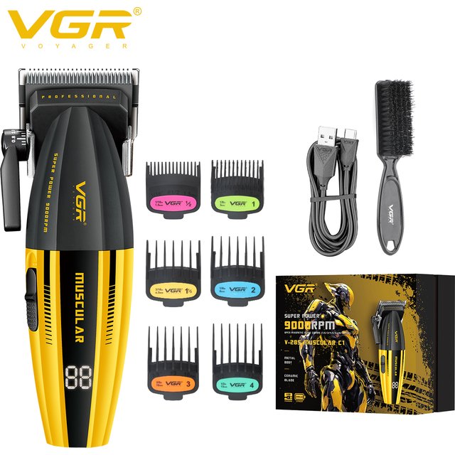 VGR high-end professional electric hair clipper alloy mecha themed electric push shear 9000 RPM LED digital hair clipper V-285