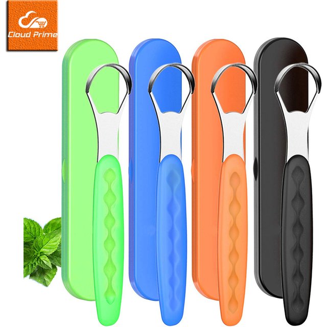 Tongue Cleaner Portable Case Stainless Steel Color Tongue Scraper Adult To Remove Bad Breath Mouth Cleaner Board Reuse Oral Care