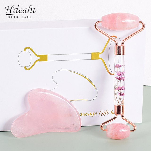 Ohio eur Facial Naturel Gua Sha à Double Tête, Rouleau en Pierre, Grattoir, Soins de la Peau, Quartz