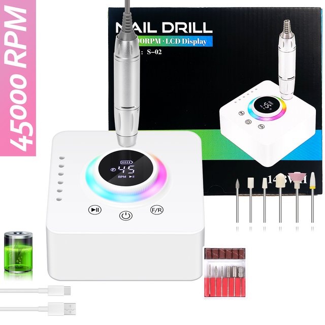DianaBeauty 45000RPM Rechargeable Nail Drill Machine Nail Polish Polisher Electric Manicure Sander Low Noise Nail Salon Tools