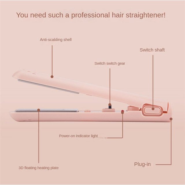 *ESTR 2 in 1 Dual-Purpose Hair Curler, Mini Hair Straightener, Travel Curling Iron,Portable Mini USB Hair Curler White