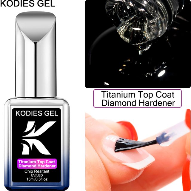 KODIES GEL Titanium Top Coat UV Gel Nail Polish 15ML Clear Diamond Hard Semi Permanent UV Chip Resistant Finish Gellak No Wipe