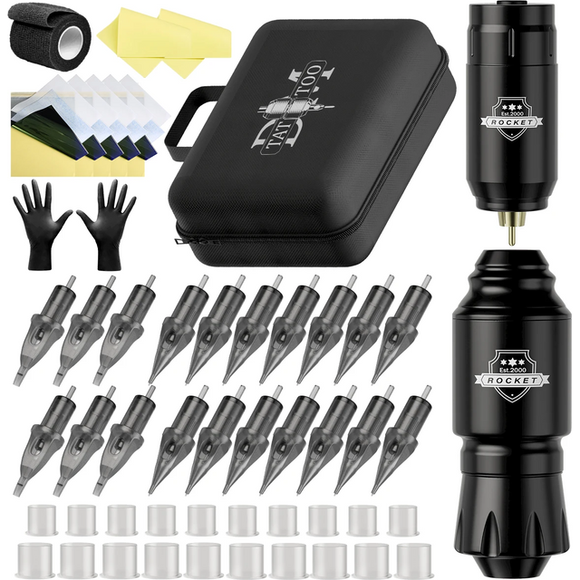 DM Wireless Tattoo Kit Complete Mini Rocket Machine Battery Case Needle Power Ink Rotary Tattoo Pen Permanent Makeup Tattoo Kit