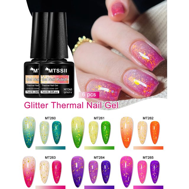 MTSSII 7ML Glitter Thermal Gel Nail Polish Temperature Changing Color Shift Nude to Dark Gradient Semi-Permanent Gel Varnish