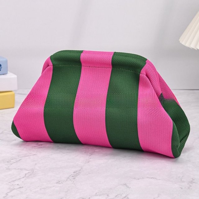 Portable Spring Closure Open Top Colorful Striped Cosmetic Bag Large Capacity Multi-purpose Makeup Pouch Storage Organizer Gifts