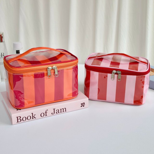 Hot-Selling PVC Striped Glossy Cosmetic Bag Large-Capacity Portable Portable Toilet Bag Waterproof Travel Storage Bag