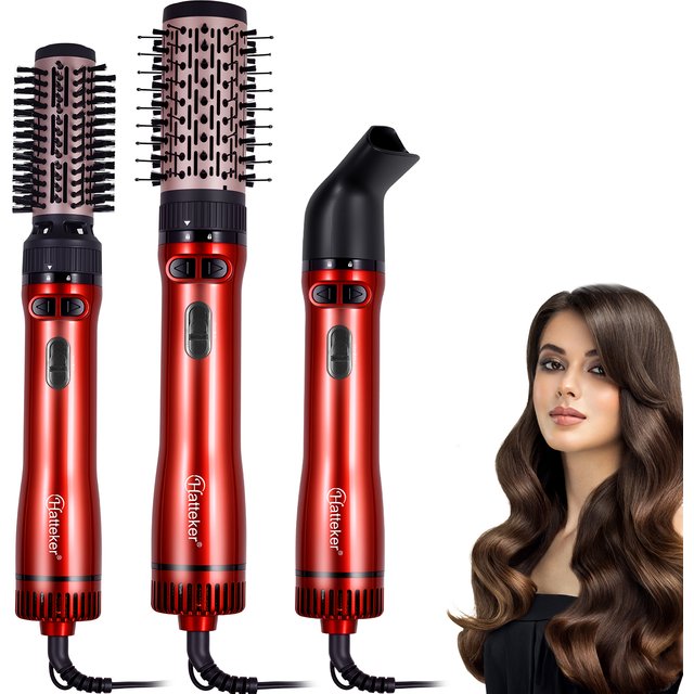 Hatteker EU 3-Head Hot Air Brush Hair Dryer Strong Wind Electric Straightener Curler Roller Comb Blower Styling Tool for women