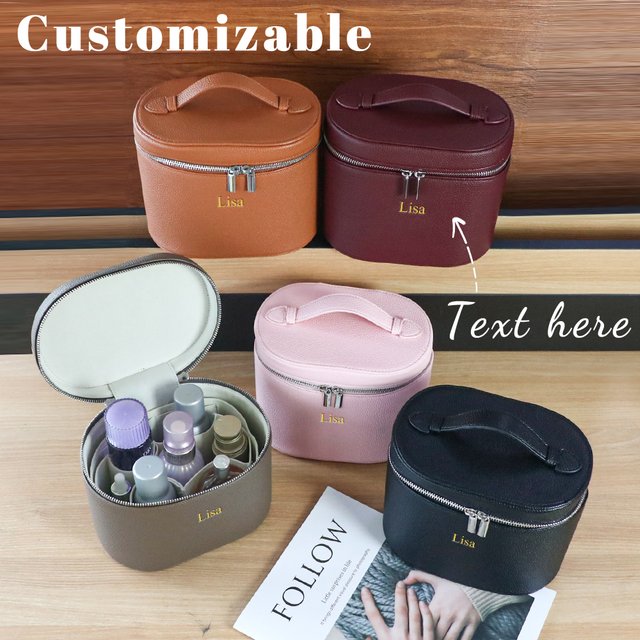 Customizable Names and Letters, Travel Portable Cosmetic Bag, Large-Capacity PU Leather Cosmetic Box with Internal Storage Box