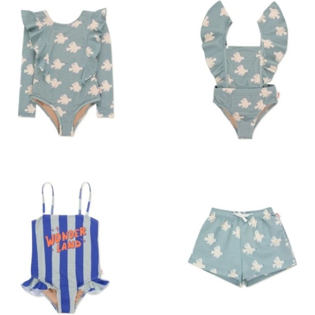 Girl Swimwears Seagull Long Sleeved Swimsuit Baby Girls Swimwear Boy Beach Shorts Boys Vacation Sunscreen Swimsuits