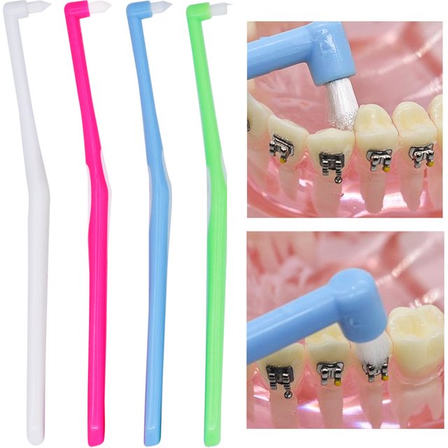 1/4Pcs Single Beam Orthodontic Interdental Brush Soft Hair Pointed Head Teeth Braces Gap Floss Oral Care Teeth Cleaning Tool