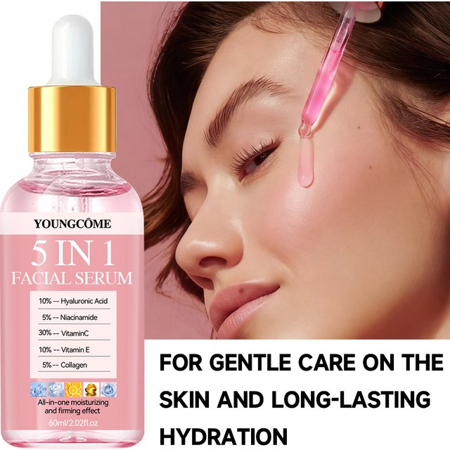 5 In1 Hyaluronic Acid Facial Serum Moisturizing Brightening Lightening Fine Lines Vitamin C Pore Shrinking Serum Skincare 30ml