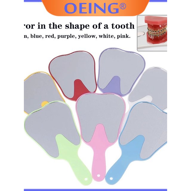 1Pc Tooth Shaped Plastic Hand Mirrors With Handle Tooth Shape Mirrors Dental Mouth Examination Makeup Mirror Oral Care Tools