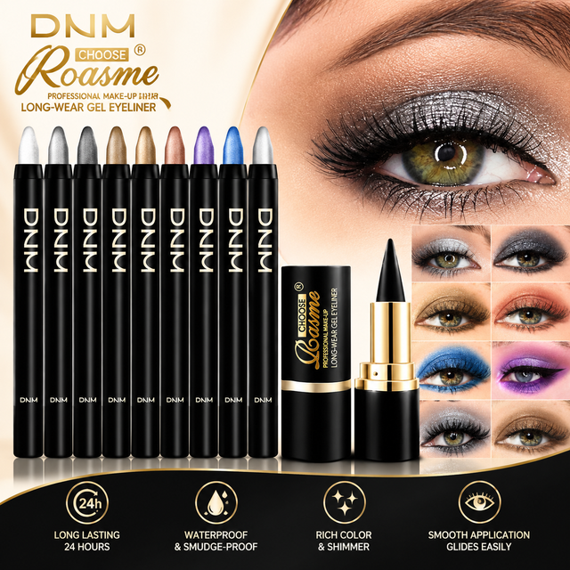 8Pcs Shimmer Eyeshadow Stick & Gel Eyeliner Pen Combo Set Waterproof Smudge-proof Cream Eye Shadow Pencil Long Lasting Metallic